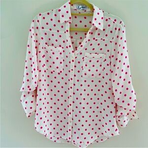 Express Portofino Polka Dot Blouse Button Front S